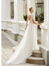 Short Sleeves Ivory Lace Chiffon Beach Wedding Dress